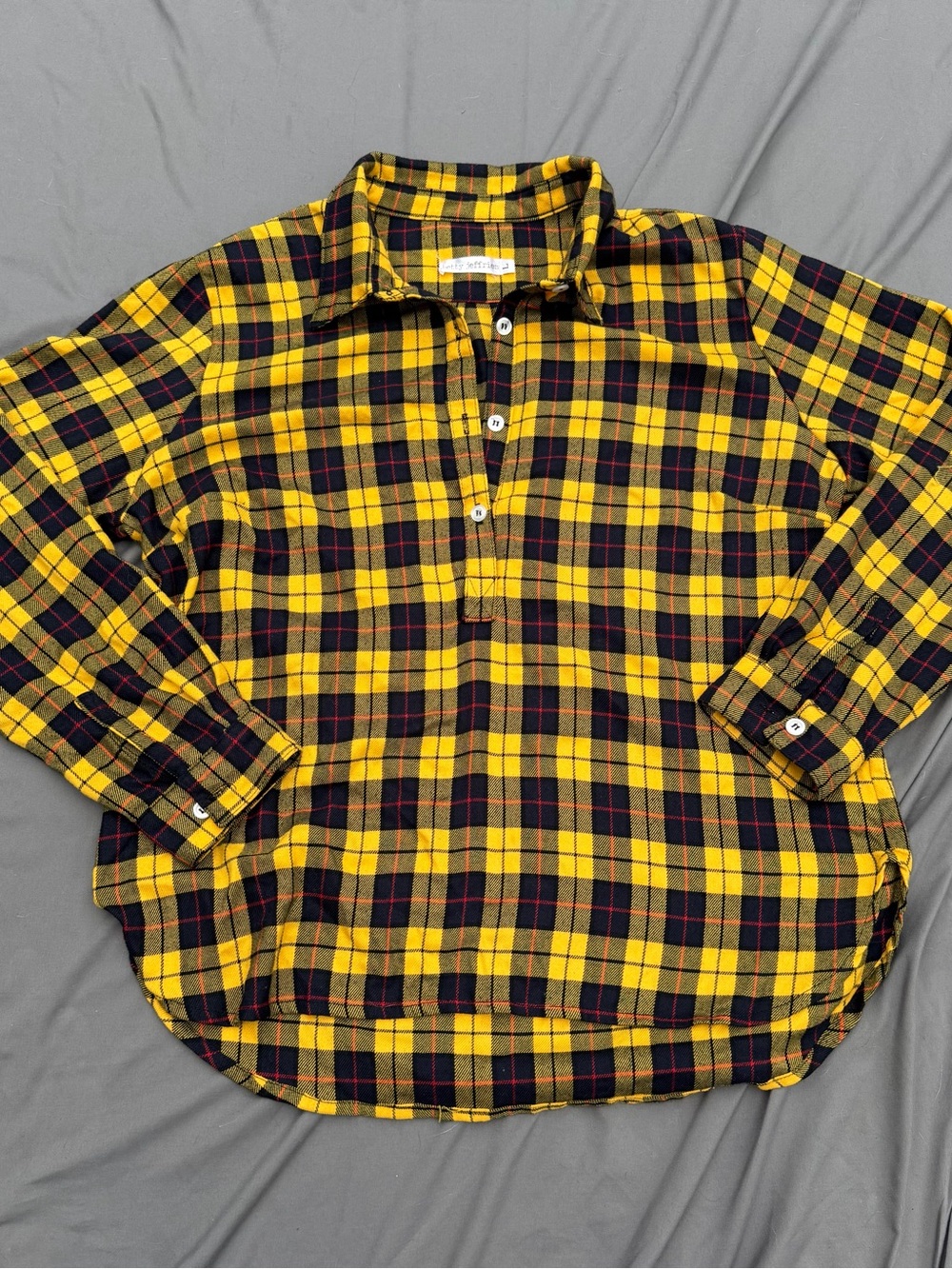 Women's Yellow and Black Plaid Button-Down Shirt